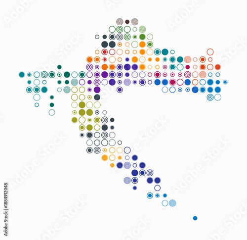 Croatia, shape of the country build of colored cells. Digital style map of the Croatia on white background. Large size circle blocks. Stylish vector illustration.