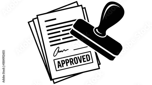 A rubber stamp is used to approve a document with the word approved stamped on it.