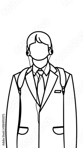 Line art illustration of a schoolboy listening to music while gazing at the sky. This illustration was inspired by a scene from a popular Korean drama.