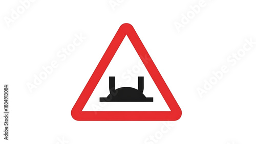 Graphic illustration of a standard road warning sign featuring a black speed bump icon within a bright red triangle, signaling road hazards for driver awareness