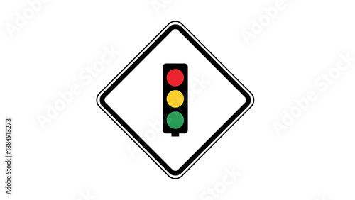 Diamond-shaped traffic light ahead warning sign illustration for road safety and urban navigation awareness, indicating upcoming signalized intersection