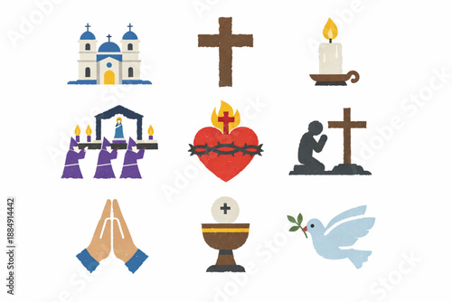 Salvadoran religious culture icons in torn vector texture style