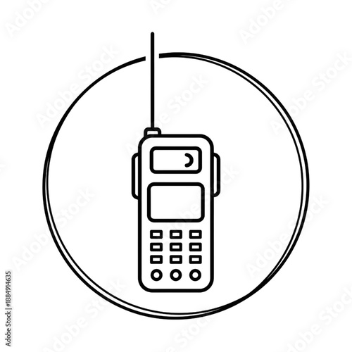 walkie talkie radio communication icon outline vector illustration in circle frame