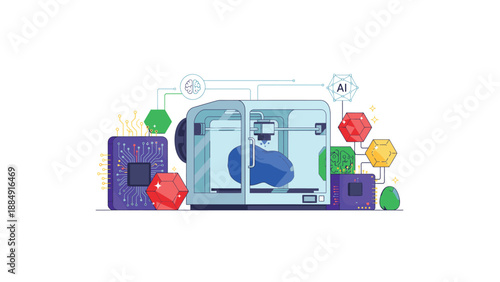 Futuristic 3D Printing Technology with Abstract Shapes.