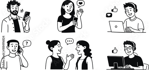 People interacting using smartphones, laptops and tablets in modern life