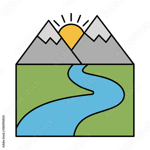 Mountain River Landscape Icon for Natural Scenery and Travel Inspiration