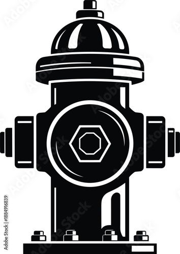 Fire hydrant silhouette vector illustration, urban emergency water supply equipment for firefighting, city safety infrastructure icon, black and white design, 