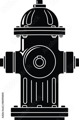 Fire hydrant silhouette vector illustration, urban safety equipment icon, emergency water supply concept, municipal firefighting infrastructure symbol, black and white design
