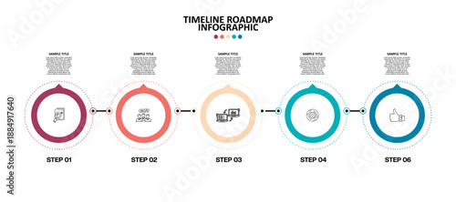 5 Steps Timeline diagram roadmap with circle topic, presentation vector editable infographic.