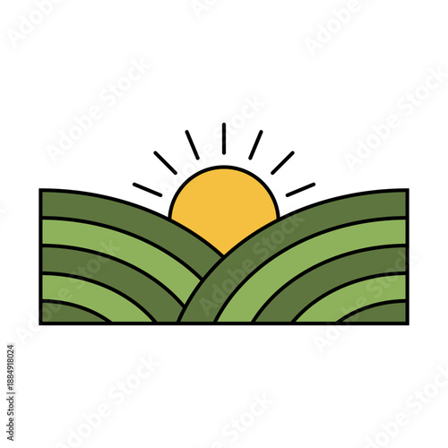 Sunrise Hills Landscape Icon for Morning Nature and Scenic View