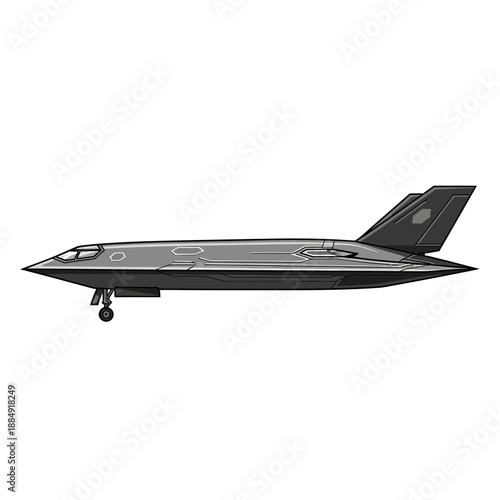 Modern Stealth Fighter Jet, Side View, Isolated on White Background