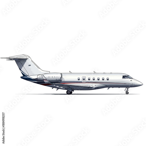 Modern Private Jet Airplane Side View Isolated