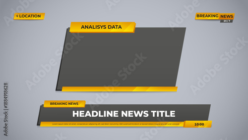 template set dark gray and yellow lower third for news television and stream channel
