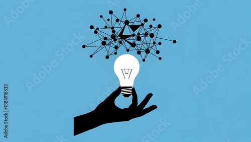 Creative hand holding lightbulb with innovative network connections