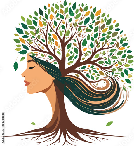 woman tree nature growth connection roots