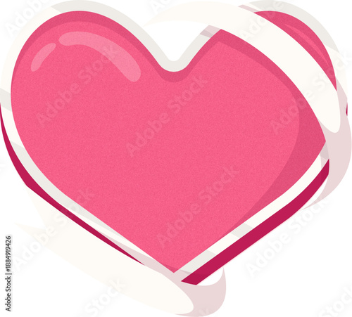 Glossy Pink Heart with White Ribbon Accents, a Charming and Playful Symbol of Love and Affection, Isolated on White, Smooth Vector Graphic with Subtle Shading