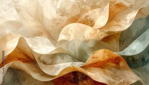 Organic nature texture background, flowing leaf-like shapes, hand-painted digital style
