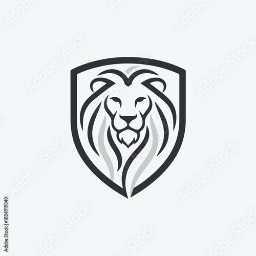 Lion Head Emblem on Shield - Symbol of Strength and Courage, Graphic Design
