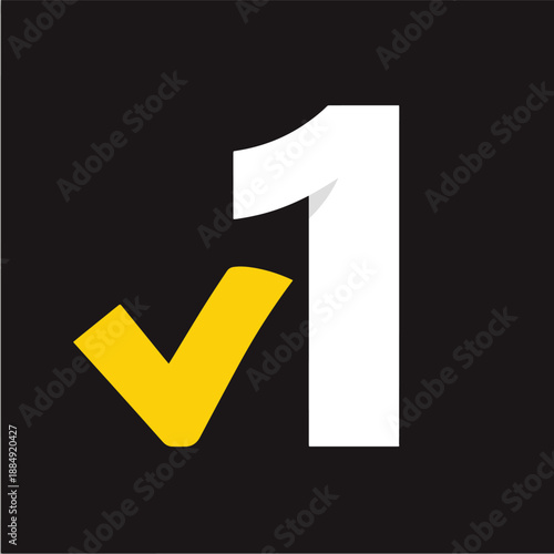 Graphic illustration of a yellow checkmark superimposed on a black number one