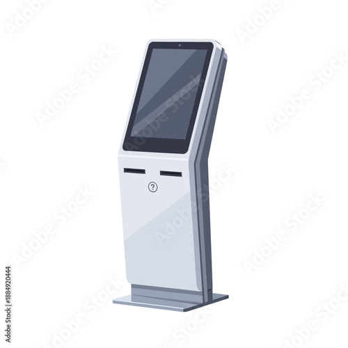 Modern interactive kiosk with touchscreen display and payment slots
