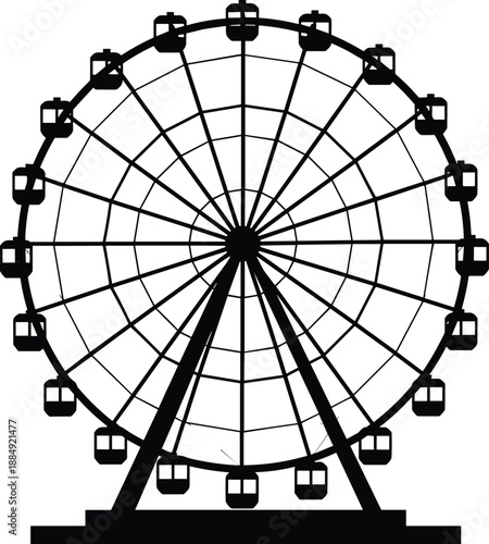 Ferris wheel silhouette vector illustration, amusement park and carnival ride icon, black circular attraction design for festivals, leisure entertainment, tourism branding and poster use