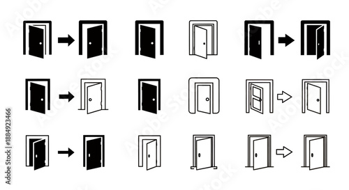 Set of icons showing different door opening directions and styles.
