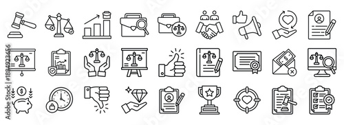Business Ethics icon collection. Containing design business, corporate, strategy, management, integrity, moral	