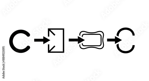 Illustration of a cyclic process involving arrows and abstract shapes.