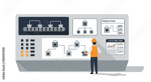 Factory worker monitoring production process on a control panel ensuring efficiency and quality.