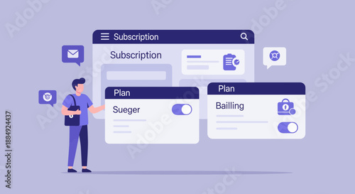 Subscription management interface with user interacting and toggling options for plans and billing.