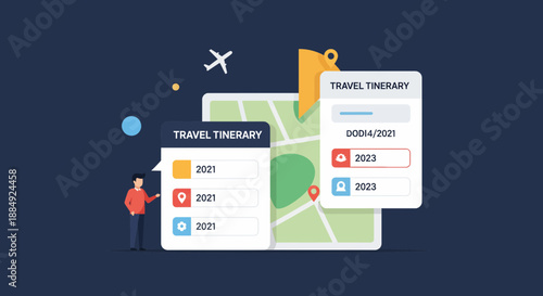 Travel therapy concept with map and itinerary for planning vacations and trips.