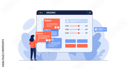 Woman Interacting with a Digital Interface Analyzing Data and Information.