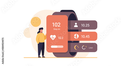 Woman checking fitness tracker monitoring heart rate and activity data modern technology.