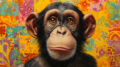 Animal portrait with humorous expression, colorful backdrop