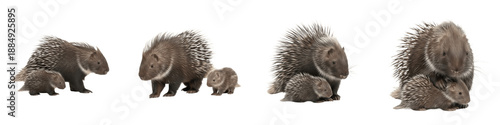 Cuadro en lienzo Set/Collection of Porcupine with Baby, Adult and Baby Porcupines in Natural Pose