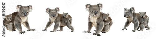 Photography Set/Collection of Koala with Joey, Adult and Baby Koalas Hugging and Climbing, C