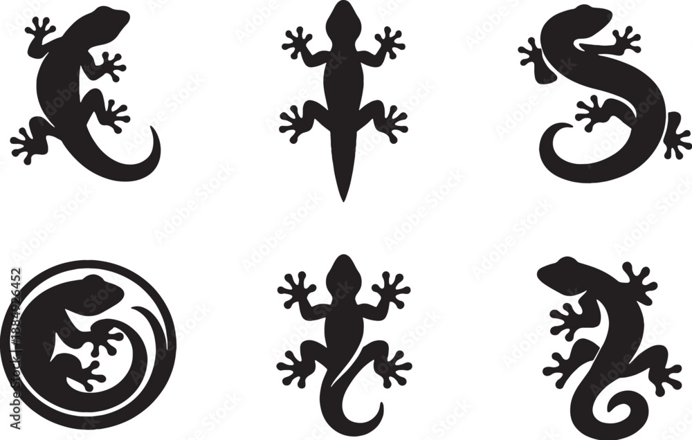 Fototapeta premium Gecko Decorative Icon Bundle Black White EPS