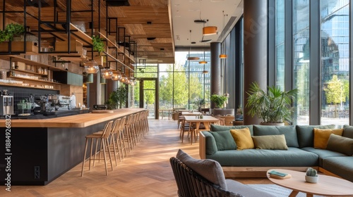 Modern Coworking Space Interior with Open Layout and Natural Light
