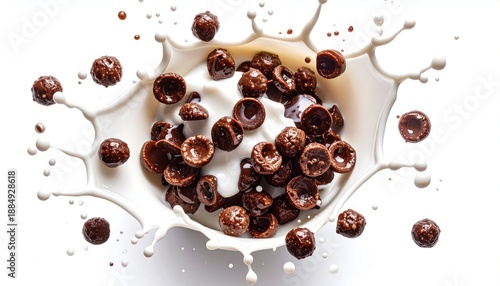 Whimsical Splash of Chocolate Cereal in Milk