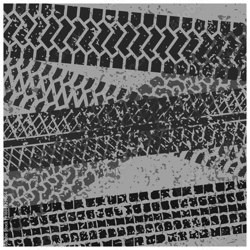 タイヤ痕が重なる荒れた背景素材｜Rough Tire Marks Abstract Background