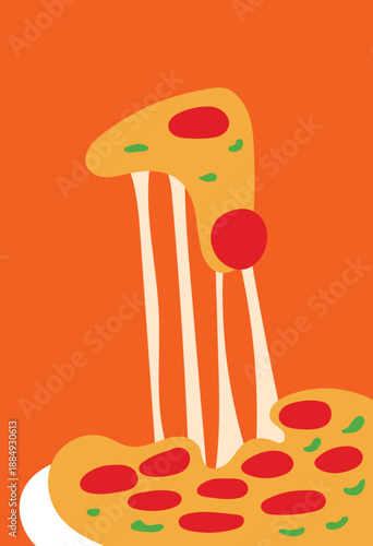 Illustration design wall art pizza with pepperoni and pizza unique abstract