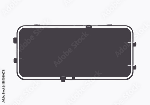 A sleek, modern, rectangular, black, metal case or container with latches on a white background viewed from directly above