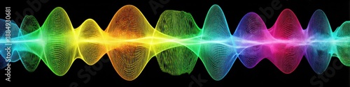 A vibrant, colorful waveform floats against a stark black background, showcasing spectral hues