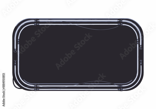A sleek black rectangular tray placed on a plain white background, viewed from directly above, showcasing its metallic frame and clean design.