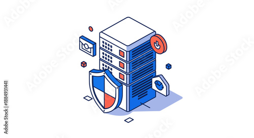 Secure Server Digital Data Protection and Cyber Security Illustration.