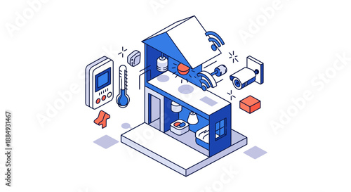 Smart home automation system with connected devices and appliances.