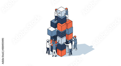 Teamwork and collaboration building a structure with colorful blocks together.