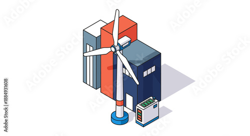 Wind turbine generating power for buildings sustainable energy source concept.