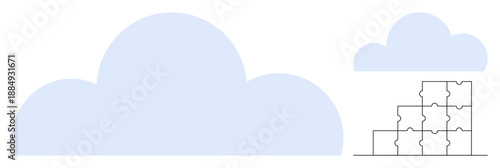 Cloud computing concept. Cloud shapes data storage and connectivity. Puzzle pieces illustrate system integration in cloud computing. Ideal for tech, innovation, IT, data management, and business