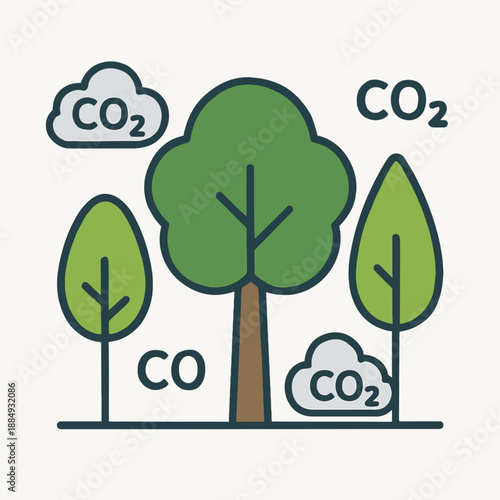 Trees Absorbing Carbon Dioxide Illustration